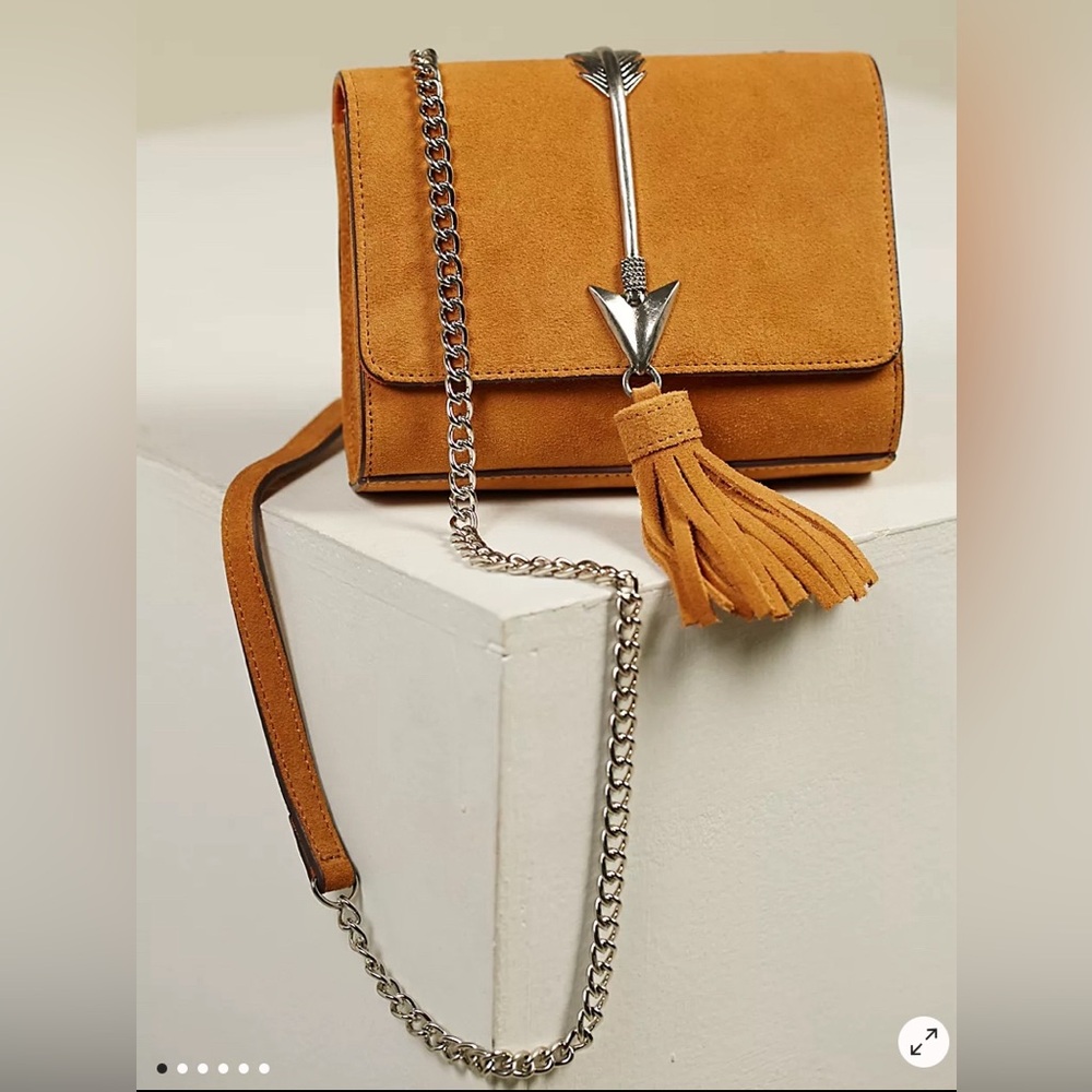 Arrow Arc Suede Crossbody Bag Most Wanted Mustard Yellow Chain Strap Free People